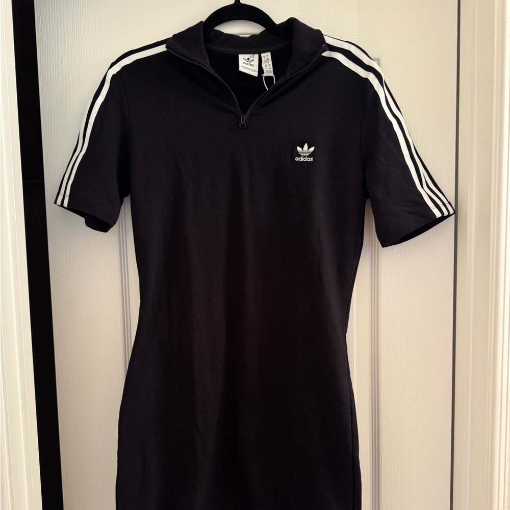 Adidas Originals Womens Tee Dress Size L Black White Stretch Classic Look